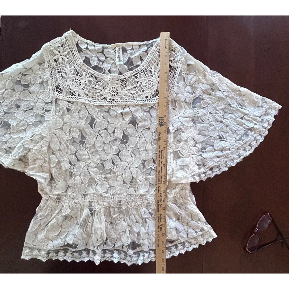 Endless Designs Lace Blouse Cotton Nylon XL Ivory Excellent Boho Cottagecore - Picture 9 of 10